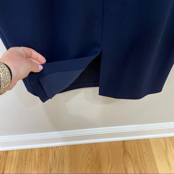 Eliza J Ruffle Shoulder Cocktail Dress Navy Scuba Crepe Wedding Evening Party - Picture 11 of 14